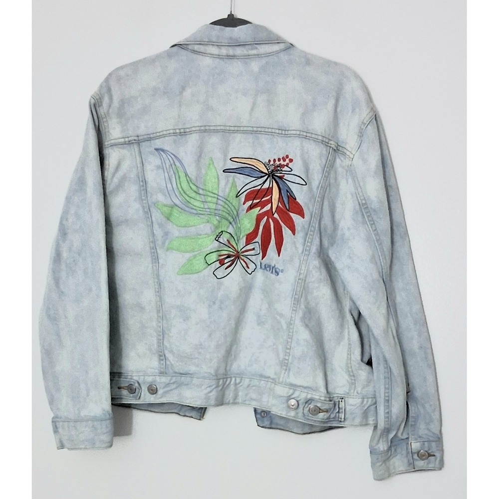 Levi Strauss & Co Jean Jacket Large‎ Ex Boyfriend Trucker Embroidered Floral